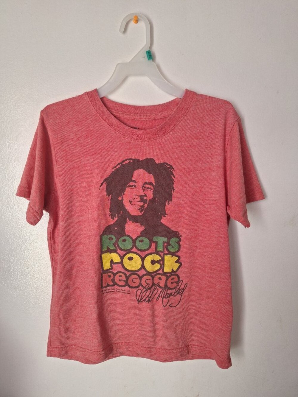 Kid's Size 10-12 Vintage Bob Marley Roots Rock Reggae T-shirt Red Heather